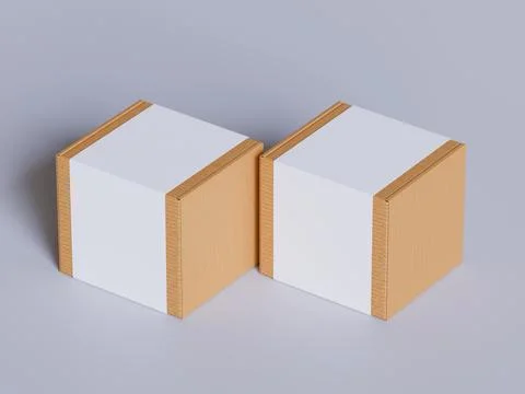 Realistic cardboard box on gray background blank label, Suitable for packagi Illustrazione stock