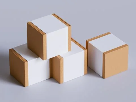 Realistic cardboard box on gray background blank label, Suitable for packagi Illustrazione stock