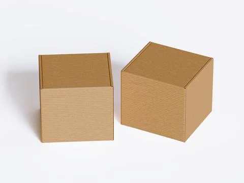Realistic cardboard box on gray background blank label, Suitable for packagi Illustrazione stock