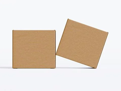 Realistic cardboard box on gray background blank label, Suitable for packagi Illustrazione stock