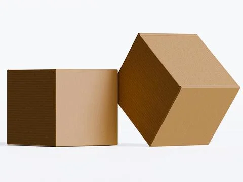 Realistic cardboard box on gray background blank label, Suitable for packagi Illustrazione stock