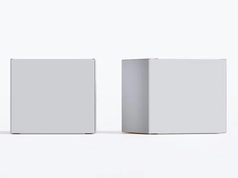 Realistic cardboard box on gray background blank label, Suitable for packagi Illustrazione stock