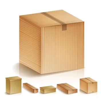 Realistic Cardboard Boxes Set Isolated Illustrazione stock