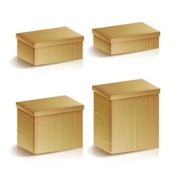 Realistic Cardboard Boxes Set Isolated Illustration. Delivery And Packing Stock Illustration