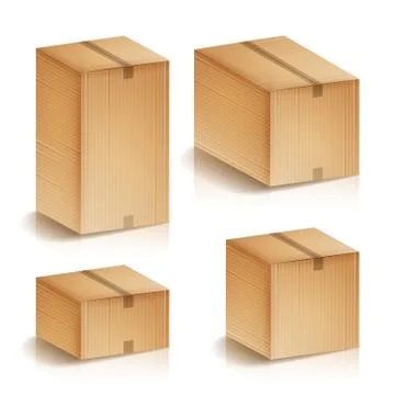 Realistic Cardboard Boxes Set Isolated Illustration. Cardboard Shipping Delivery Stock Illustration