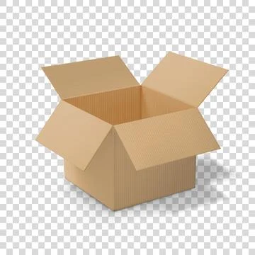 Realistic cardboard open box, side view Stock Illustration
