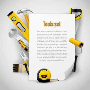 Realistic carpenter tools background frame Illustrazione stock