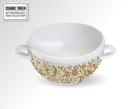 Realistic ceramic ware with ornate pattern. Tableware for cooking, cooking Stock Illustration