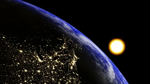 Realistic CG Earth Close-up Sun Rotate loop 4K Video stock 145678925