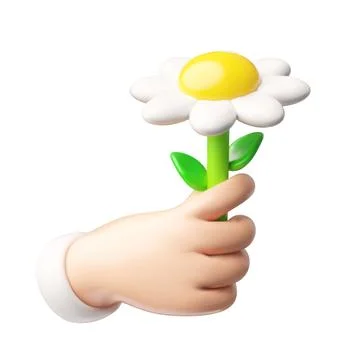 Realistic chamomile flower in hand 3D plastic style, vector cartoon beautiful Stock Illustration