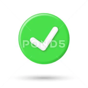 Realistic check mark green 3d icon. Right checkmark button isolated on ...