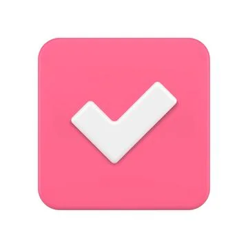 Realistic checkmark pink button done complete positive answer 3d icon vector  Stock Illustration