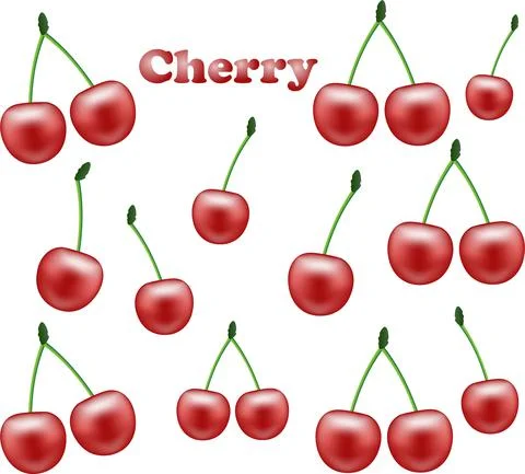 Realistic cherry background on white in 3d illustration. Stock Illustration