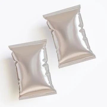 Realistic chips packaging with glossy texture, foil  material on white backg Illustrazione stock