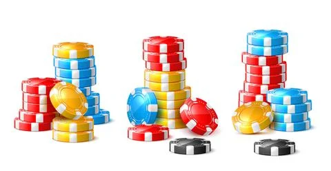 Realistic chips stacks. Colored round game tokens pile different colors elements イラスト素材