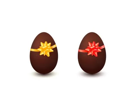 Realistic chocolate easter eggs with lush bow and ribbon Stock Illustration