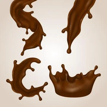 Realistic Chocolate Splashes set 3d Illustrations Stock Illustration