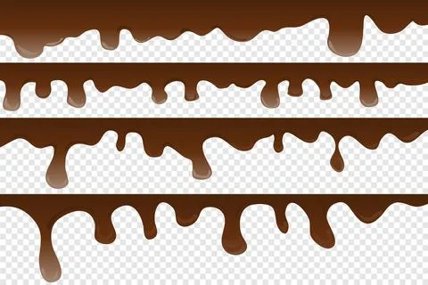 Realistic chocolate stains on a red background. A set of chocolate streaks. Stock Illustration