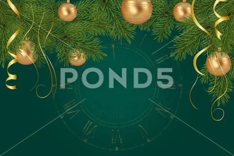 Realistic Christmas Psd  Mockup with coniferous branches gold balls serpenti PSD Template
