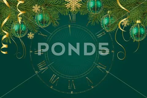 Realistic Christmas PSD  Mockup with coniferous branches green balls serpentine PSD Template