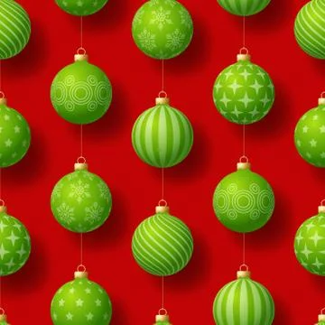 Realistic Christmas seamless pattern with geometric motifs. Green bauble ball Stock Illustration