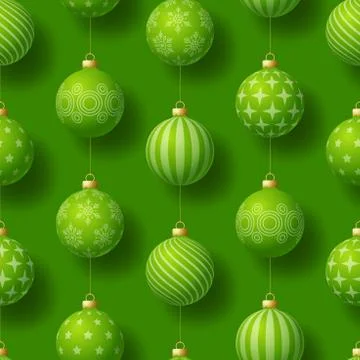 Realistic Christmas seamless pattern with geometric motifs. Green bauble ball Stock Illustration