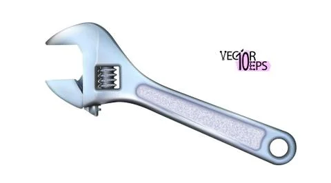 Realistic chrome adjustable wrench, monkey spanner. New hand tool isolated Stock Illustration