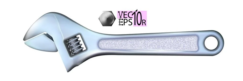 Realistic chrome adjustable wrench, monkey spanner. New hand tool isolated Ilustração Stock