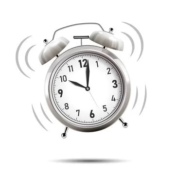 Realistic Chrome Alarm Clock Ringing, Isolated on White Background, Vector .. Stock Illustration