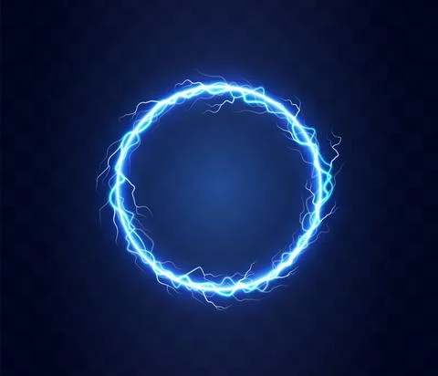 Realistic circle of thunder storm lightnings. Ilustração Stock