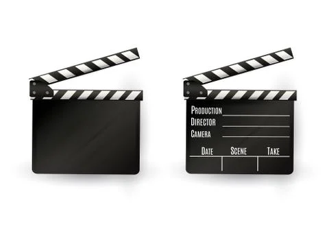 Realistic clapper.cinema.Board on a white background.film.time.vector Stock Illustration