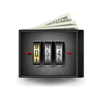 Realistic Classic Wallet Vector. Locked With Padlock. Money. Top View. Finance イラスト素材
