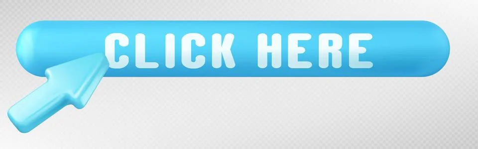 Realistic click here button with 3D cursor arrow Stock Illustration