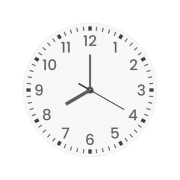 Realistic clock face with minute, hour numbers and second hand. Red center Stock Illustration