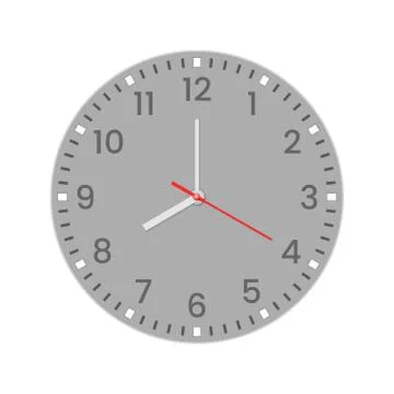 Realistic clock face with minute, hour numbers and second hand. Red center Stock Illustration