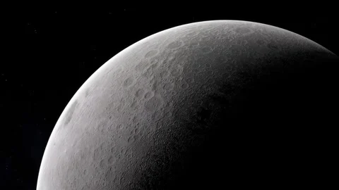 Realistic Close-up of the Moon Surface and Craters at Terminator Line Stock Footage 341870441