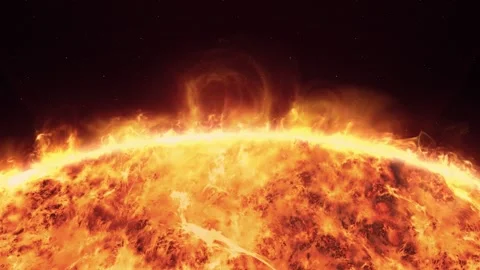 Realistic close up of the Sun surface with solar flares, view from space. Stock Footage 247541982