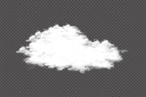 A realistic cloud floating on a transparent background. White Cloud vector .. Stock Illustration