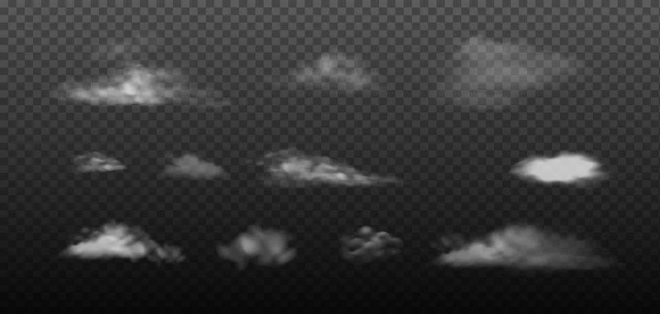 Realistic Cloud Set on Transparent Background Stock Illustration
