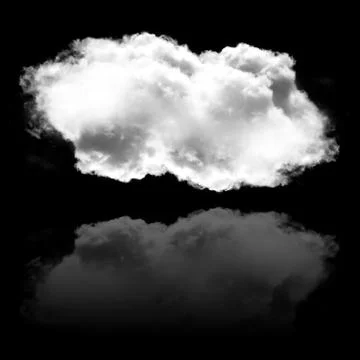 Realistic cloud shape with reflection isolated over black background Illustrazione stock