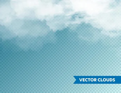 Realistic Clouds. Isolated Cloud on Blue Transparent Background. Sky Panorama Stock Illustration