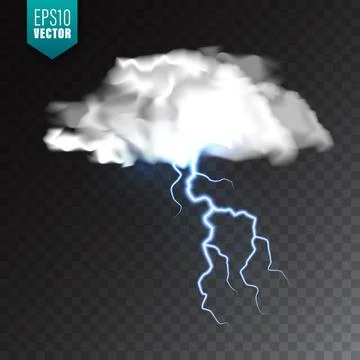 Realistic clouds with lightning on transparent background. Thunderstorm and イラスト素材