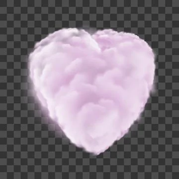 Realistic clouds pink heart shape on grey checkered vector background vector Stock Illustration