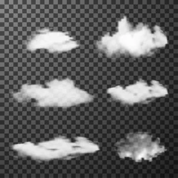 Realistic clouds set. Collection of different isolated on transparent background Stock Illustration