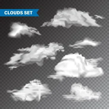 Realistic Clouds Set. Isolated Cloud on Transparent Background. Sky Panorama Stock Illustration