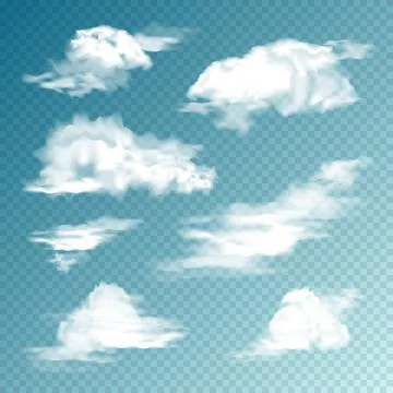 Realistic Clouds Set. Isolated Cloud on Transparent Background. Sky Panorama Stock Illustration