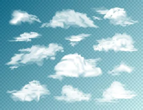 Realistic Clouds Set. Isolated Cloud on Transparent Background. Sky Panorama Stock Illustration