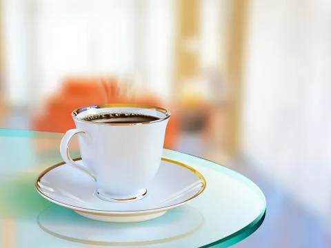 Realistic coffee cup of vector art in living room. Stock Illustration