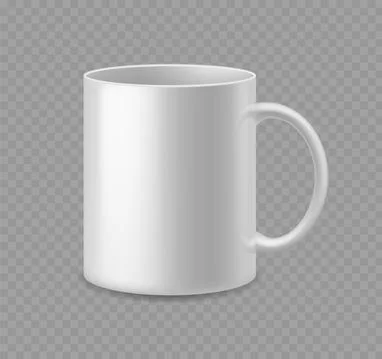 Realistic coffee or tea cup. White ceramic mug mockup side view empty utensil Stock Illustration