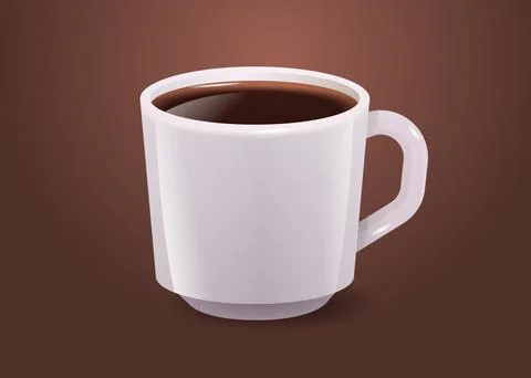 Realistic coffee in white cup hot americano drink horizontal 库存插图